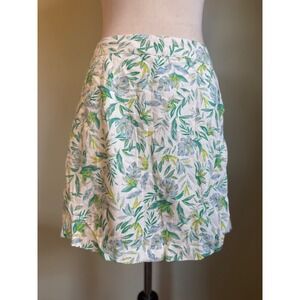 Tropical Leaf Print Skort Green Blue linen White preppy boho floral Small shorts